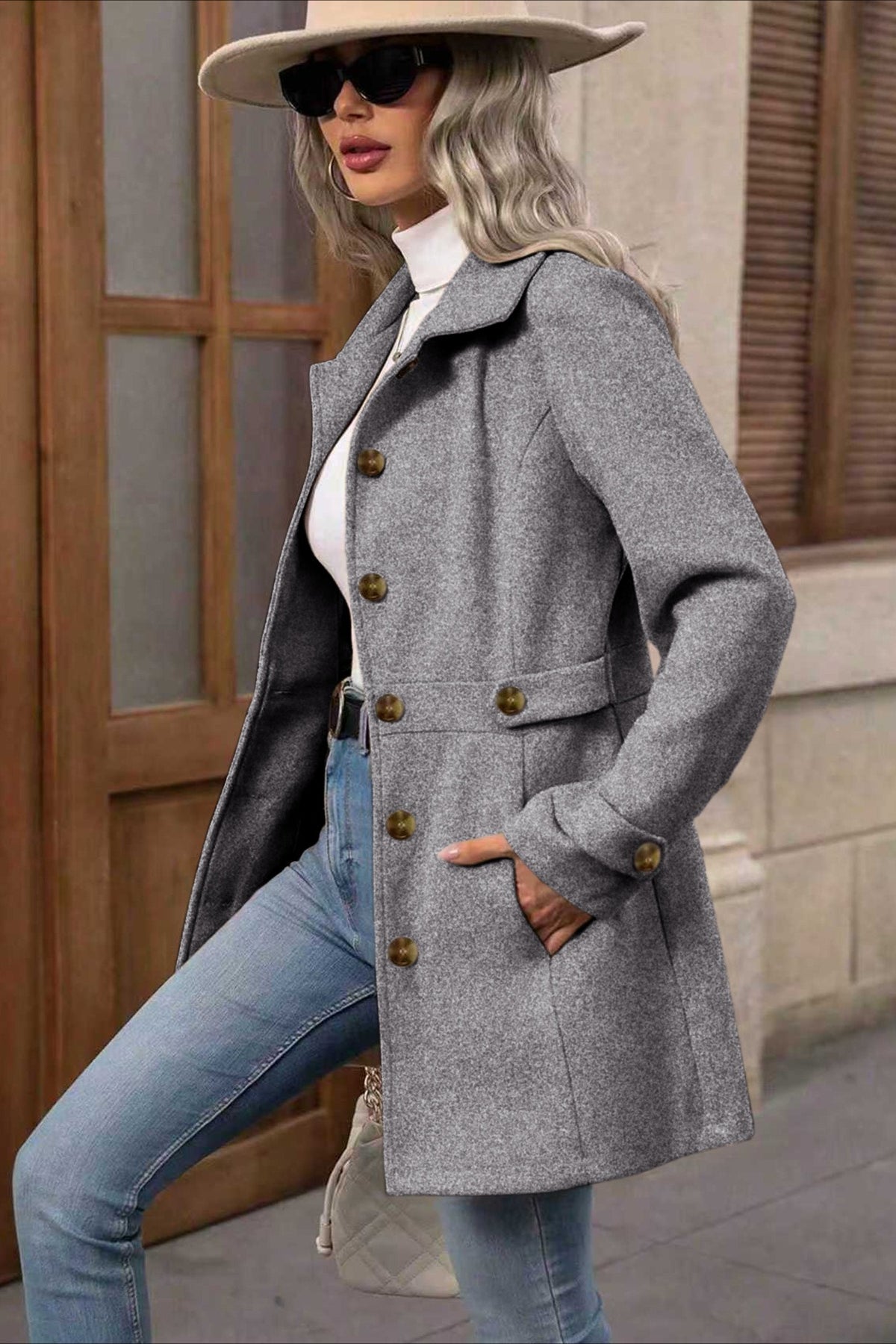 Midi Wool Blend Belted Notch Lapel Coat Secondary image