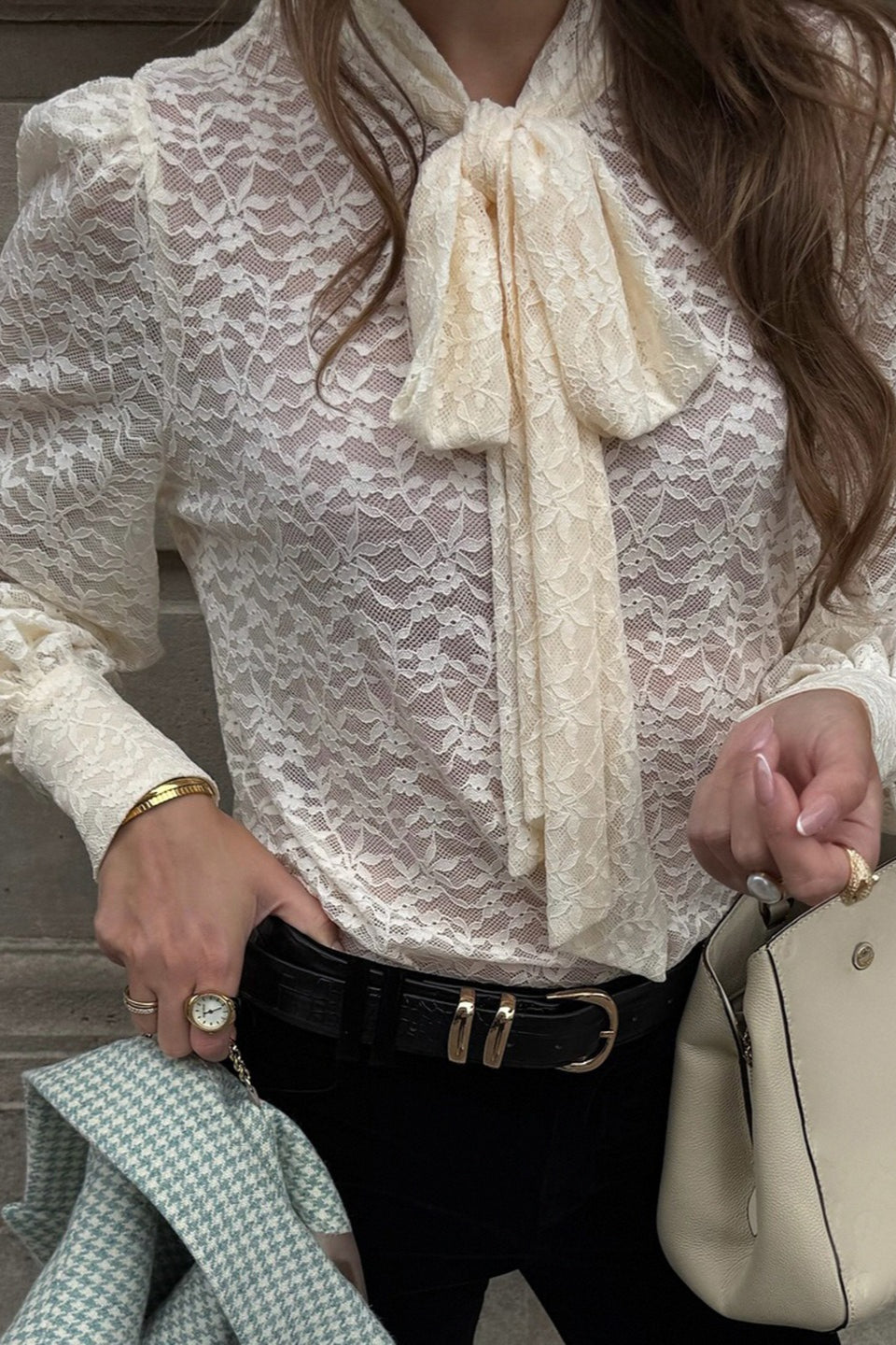 Jacquard Lace Bow Tie Blouse Secondary image