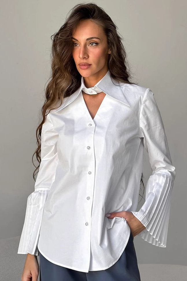 Pintuck Flare Sleeve Cotton Blouse Main image