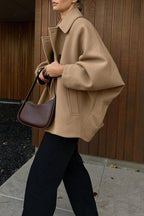 Brown Wool Blend Batwing Coat