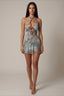 Halter Leopard Sequin Cutout Ruffle Mini Dress