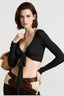 Wrap Tie V Neck  Long Sleeve Cropped Crop Top