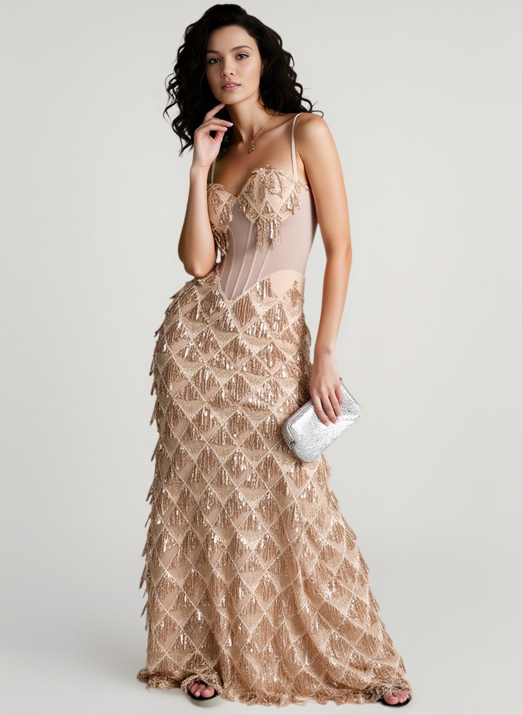 Elegant Spaghetti Strap A-Line Bodycon Maxi Sequin Dress Main image