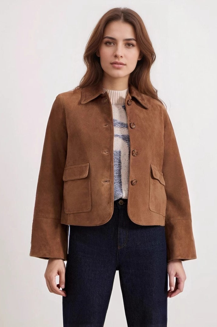 Mid-weight Suede Notch Collar Coat Main image