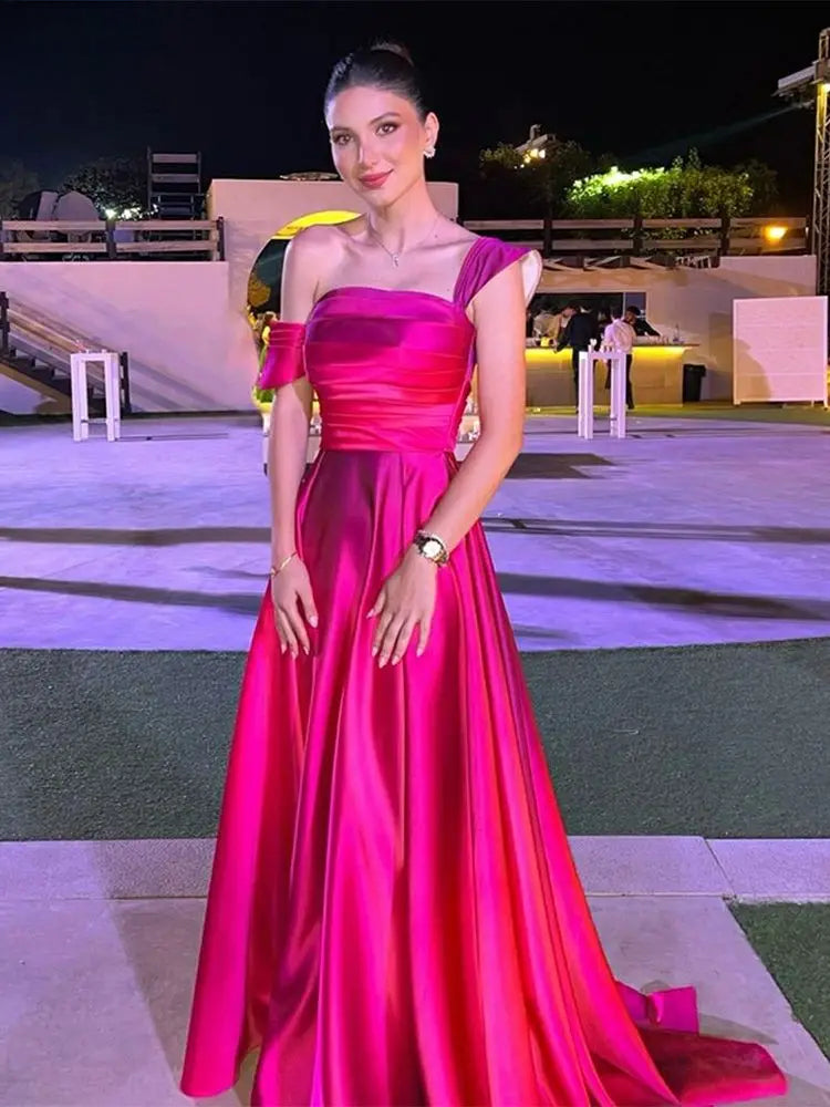 Hot Pink Silk A-Line Prom Dress Main image
