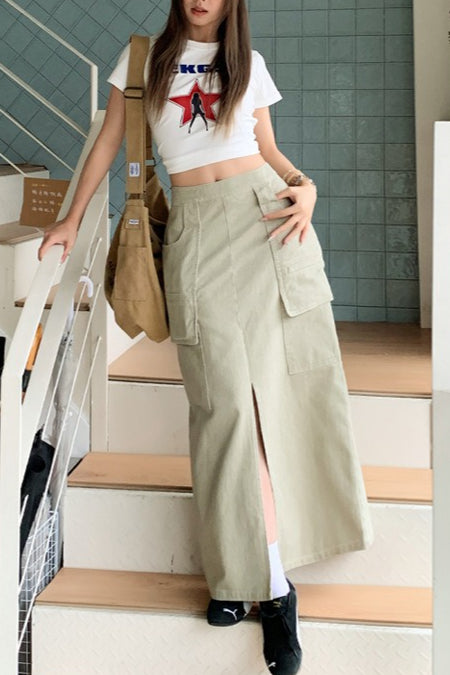 American Utility Denim Slit Midi Skirt Secondary image