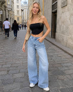 Casual High Waist Washed Straight Jeans