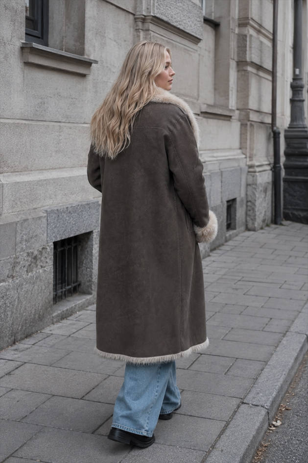 Two Sided Long Faux Fur Overcoat