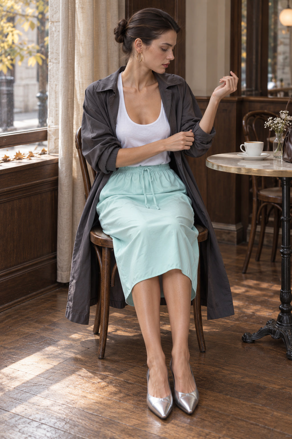 Cotton Drawstring Midi Skirt Secondary image