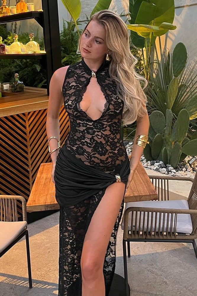 Lace High Split Sleeveless Lace Dress Main image