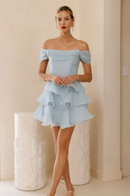Solid Strapless Backless Tiered Party Dress