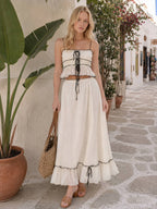 Bow Detail Cami Top Ruched Skirt Set