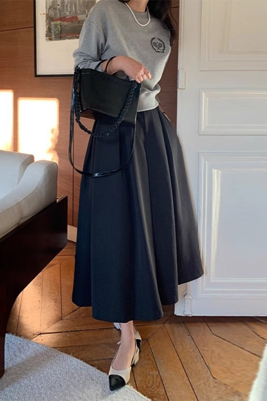 High Waist Pleated A Line Midi Skirt Main image