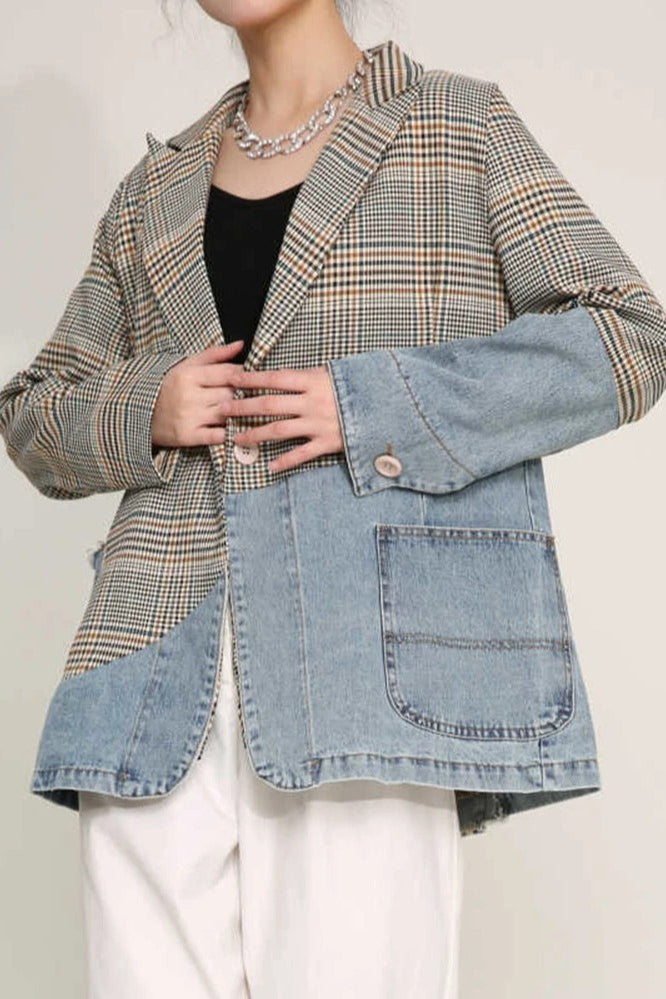 Plaid Denim Oversized Blazer Main image