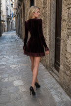 Velvet Lace Trim Mini Dress