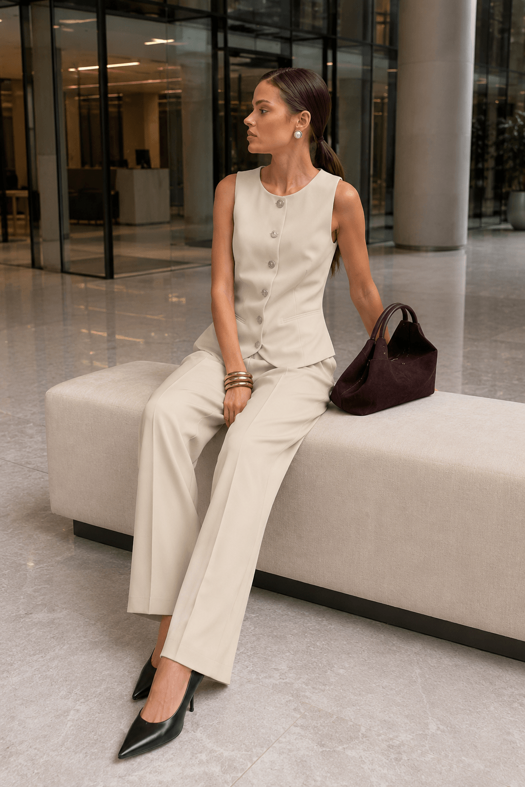 Blazer Vest Wide Leg High Waist Two Piece Work Set Secondary image