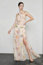 Halter Open Back Floral Sunset Vacation Dress
