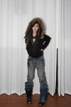 Gothic Rhinestone Fur Trim Zip Hoodie