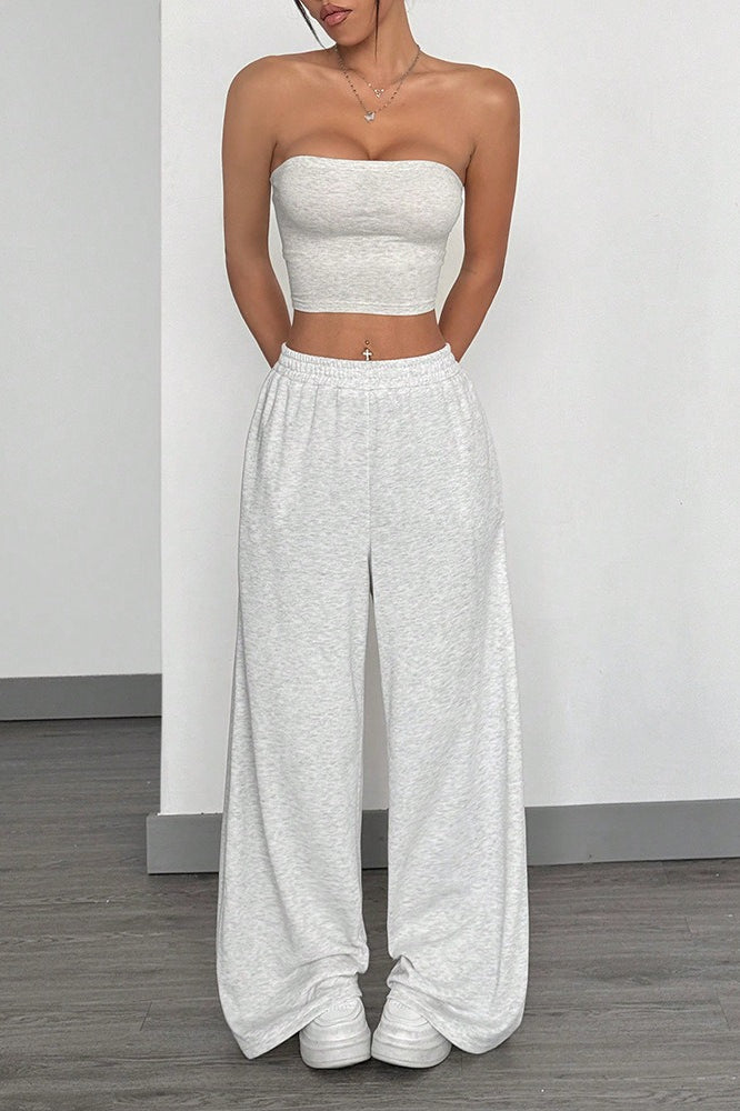 Street Trendy Loose Solid Wide Leg Straight Pants Main image