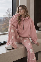 Pink Abstract Print Flares Pants