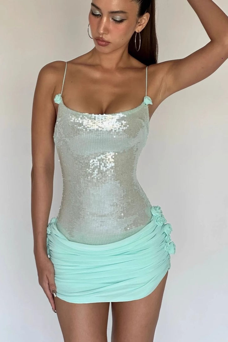 Sheer Sling Slim Floral Sequin Dress Main image