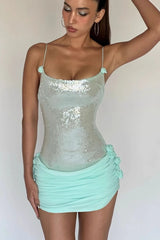 Sheer Sling Slim Floral Sequin Dress