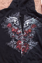 Gothic Skull Graphic Oversized Zip Hoodie