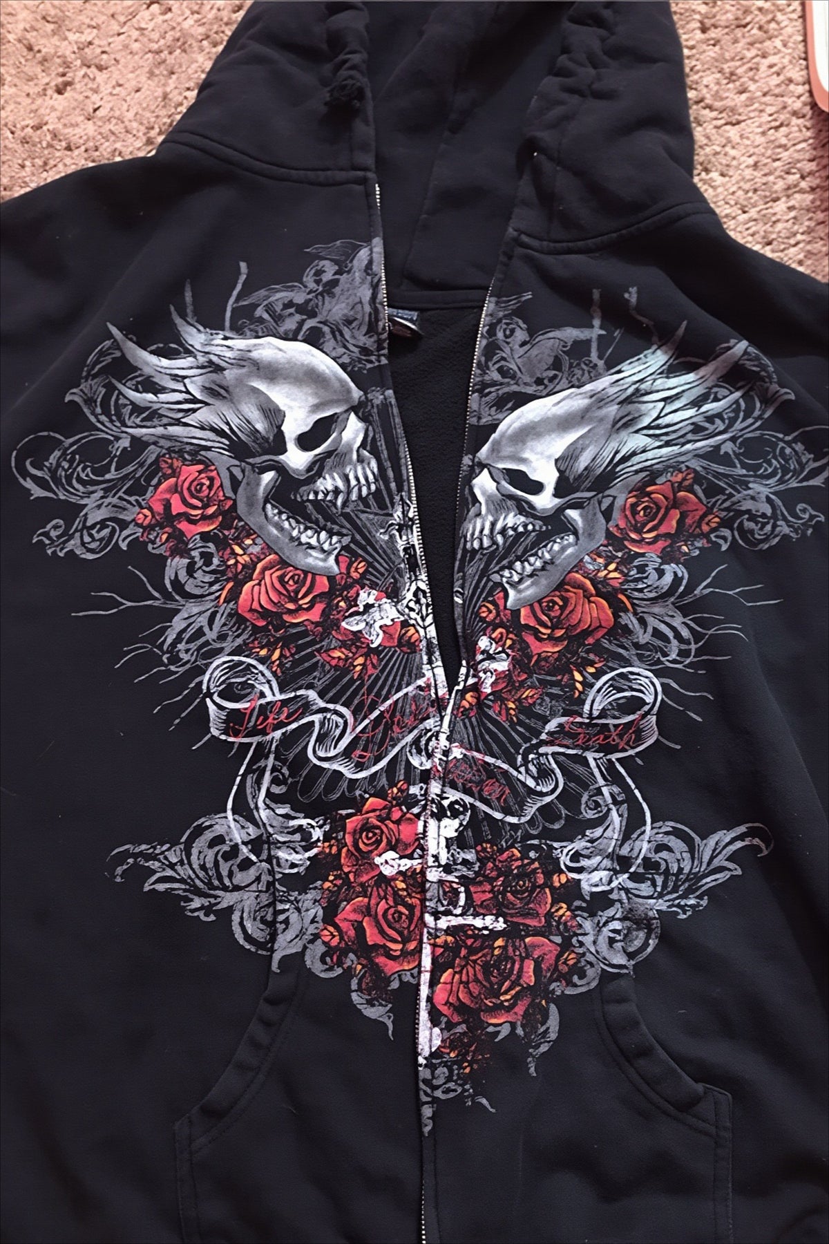 Gothic Skull Graphic Oversized Zip Hoodie