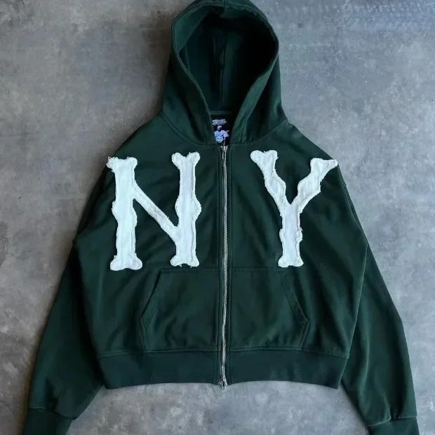 Letter Embroidered Oversized Zip Hoodie Secondary image