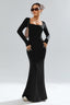 Square Neck Long Sleeve Waist Cinched Work Dress