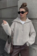 Vintage Notched V-Neck Knit Top