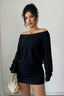 Ribbed Off Shoulder Long Sleeve Ruched Mini Dress
