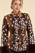 Fur Cuff Animal Print Fitted Coat