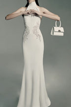 High Neck Lace Mermaid Reception Dress