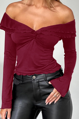 Y2K  Solid Slim Long Sleeve Knit Crop Top