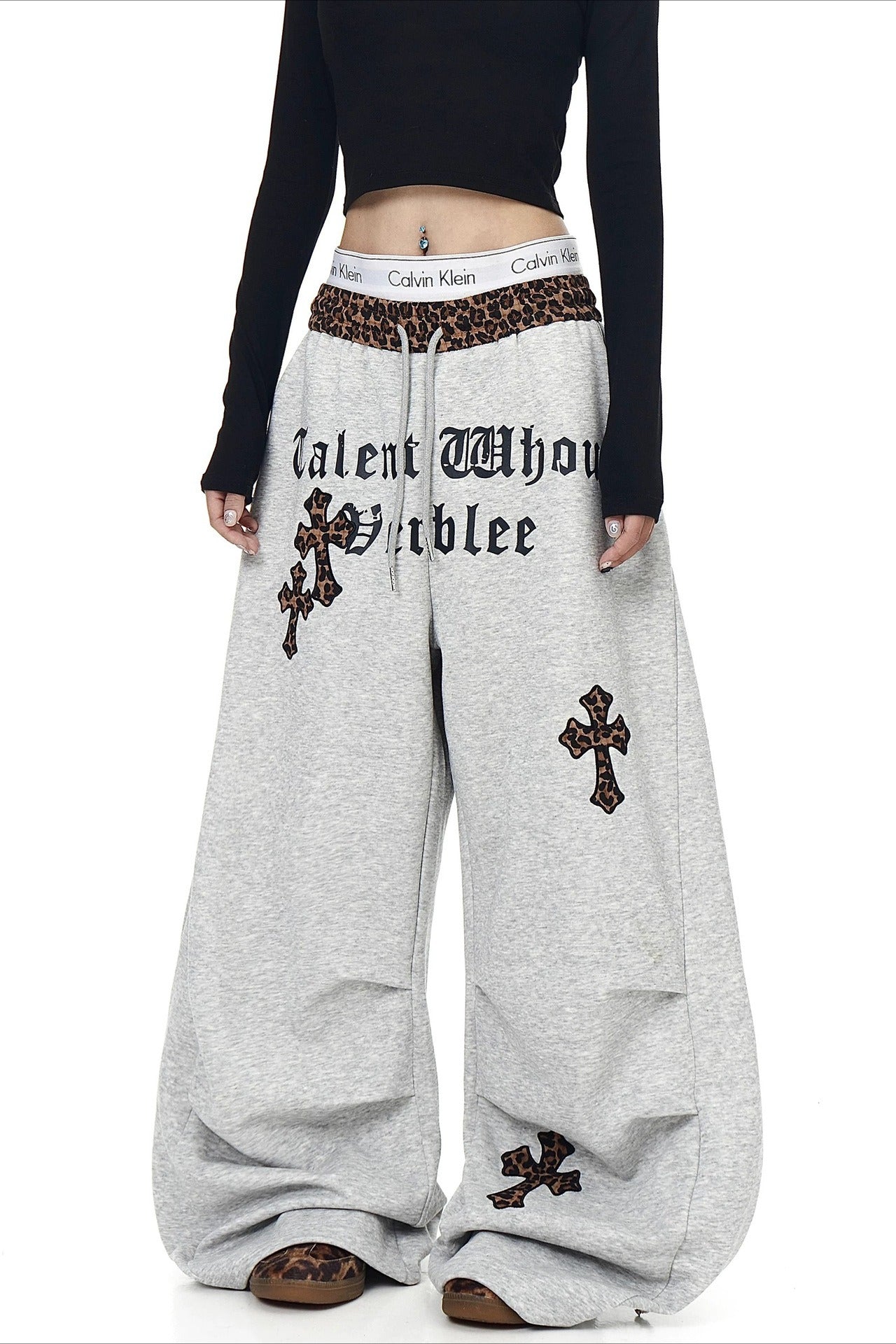 Leopard Waist Cross Print Wide Leg Pants Secondary image