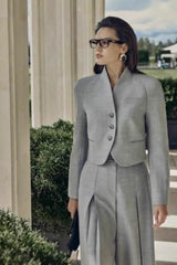 Office Long Sleeve Blazer Pleated Skirt Two Piece Set