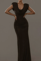 Solid Cowl Neck Ruched Waist Cinch Party Dress