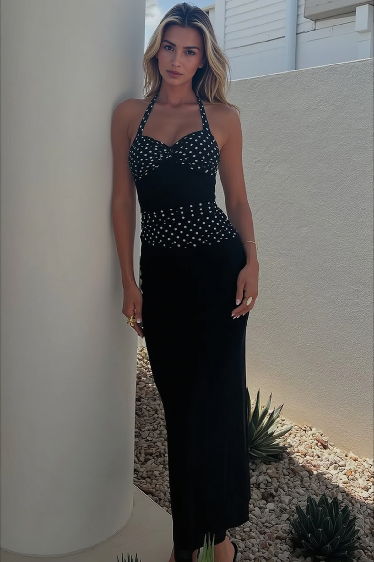Sexy U Neck Backless Tie Polka Dot Halter Party Dress Main image