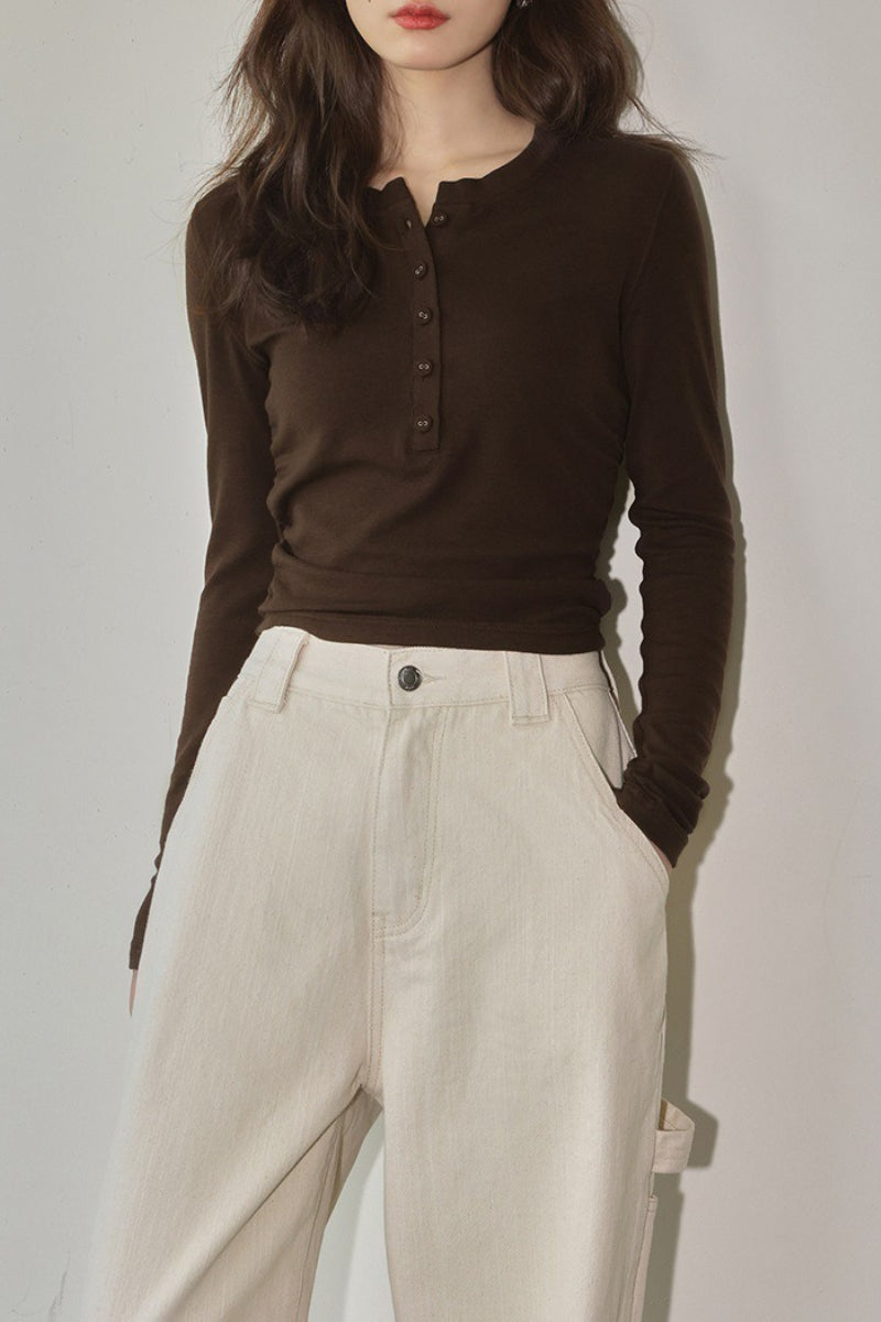 Mocha Brown Brushed Slim Fit Long Sleeve Tee