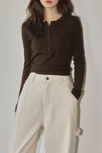 Mocha Brown Brushed Slim Fit Long Sleeve Tee