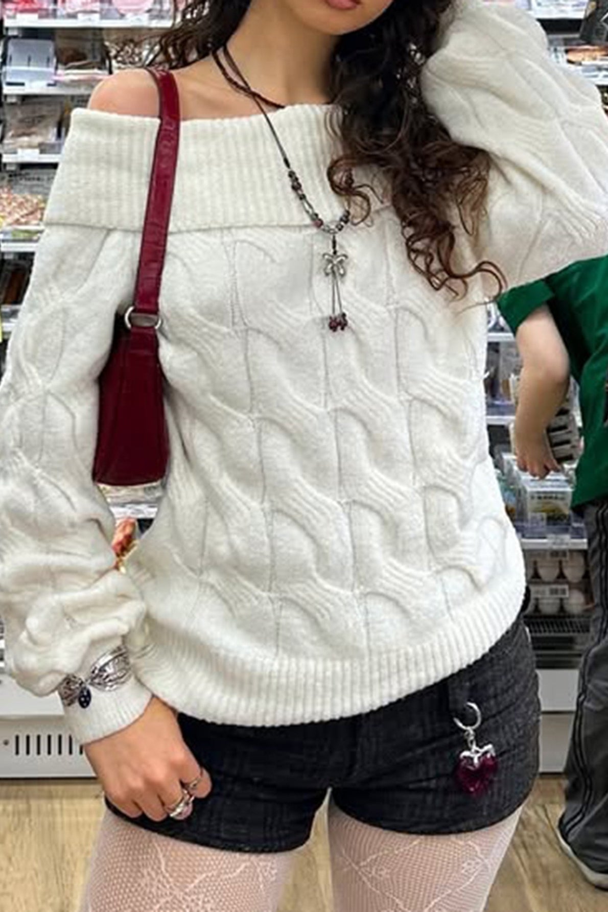 Ribbed Off Shoulder Knit Sweater Secondary image