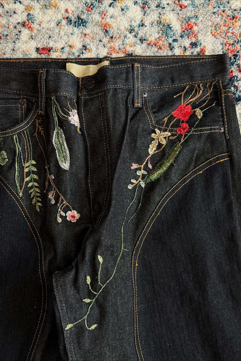 Floral Embroidered Patchwork Wide Leg Jeans