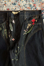 Floral Embroidered Patchwork Wide Leg Jeans