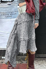 Knit Asymmetric Hem Ruffle Skirt