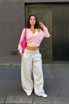 Drawstring Foldover Barrel Leg Pants