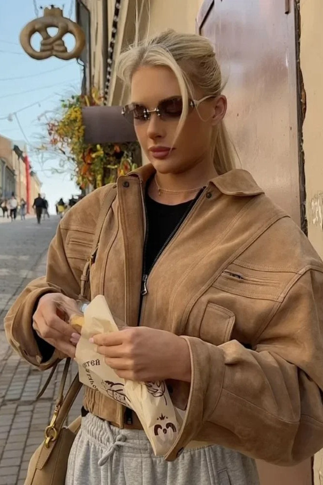 Suede Cropped Zipper Jacket Main image