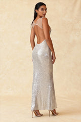 Rhinestone Low Neck Maxi Bodycon Party Dress