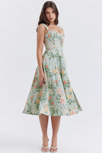 Floral Boned Spaghetti Strap Party Dress