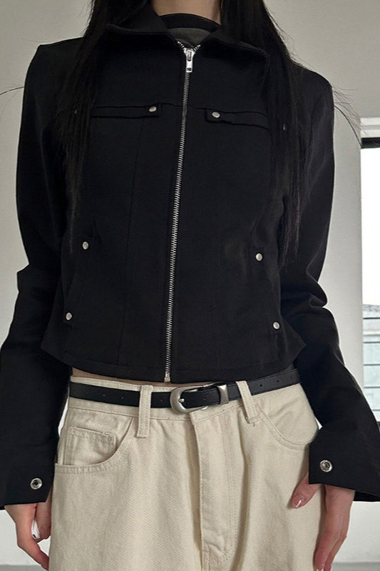 Studded Notch Collar Zip Jacket Main image